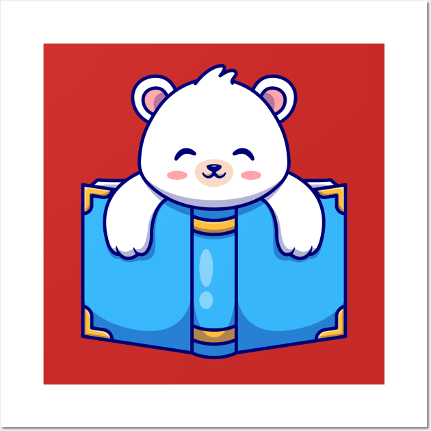 Cute Polar Bear With Book Cartoon Wall Art by Catalyst Labs